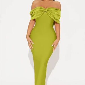 Fashion Nova Off-Shoulder Lime Midi Dress